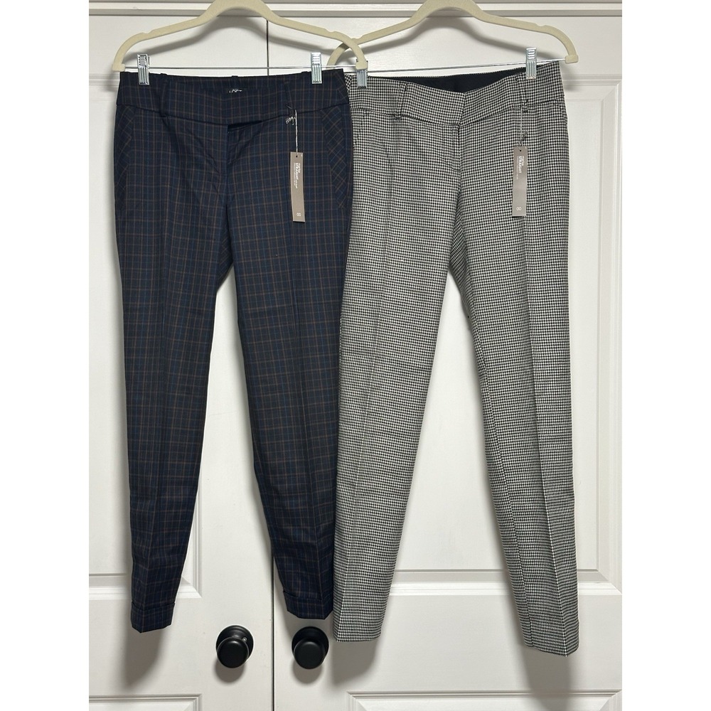 Ann Taylor Women's Plaid Navy & Houndstooth Gray Pants - Slim Trousers